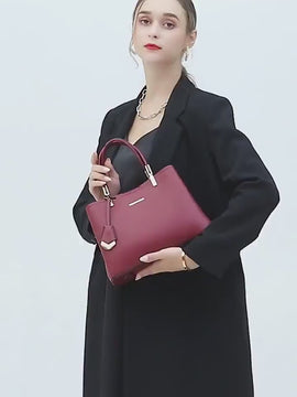 Cute Red Solid Color Plain Minimalist Simple Slick Luxury Genuine Leather Too Handle Handheld Handbag for Women, Shoulder Bag, Crossbody Bag