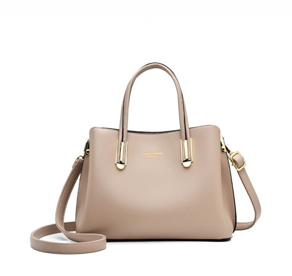 Cute Khaki Solid Color Minimalist Simple Luxury Vegan Leather Large Capacity Handheld Handbag for Women, Shoulder Bag, Crossbody Bag