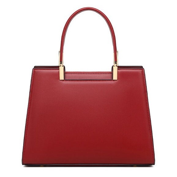 Beautiful Red, White & Blue Minimalist Embroidery Design Luxury Genuine Leather Handheld Handbag for Women, Shoulder Bag, Crossbody Bag