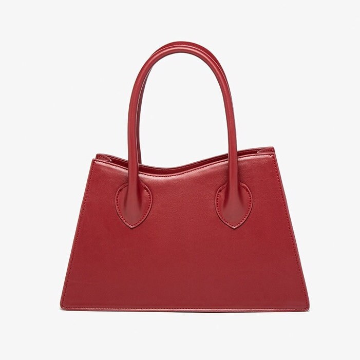 Cute Red Solid Color 2 in 1 Minimalist Luxury Genuine Leather Handheld Handbag for Women + Mini Handbag, Shoulder Bag, Crossbody Bag