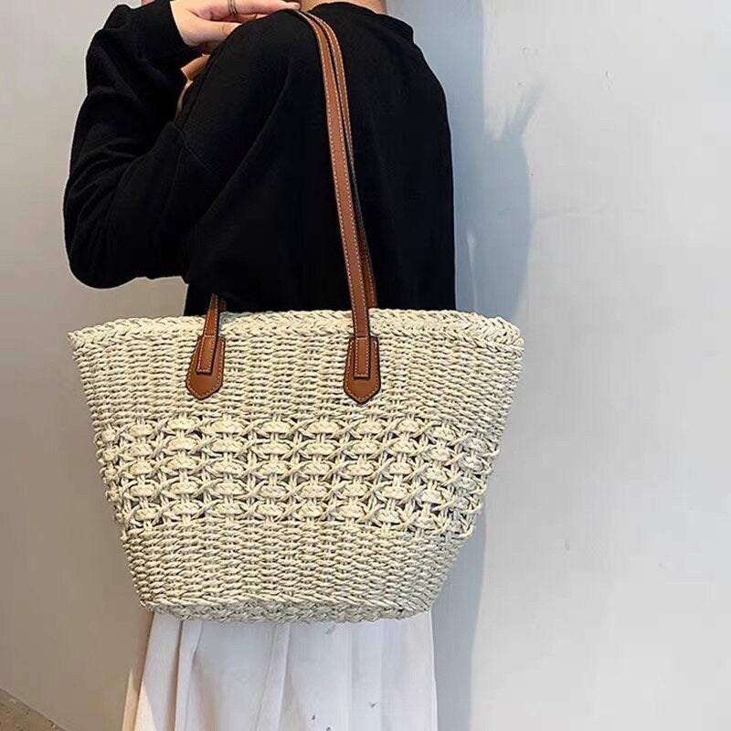 Stylish Simple Minimalist Woven Basket Bag, Women Vacation Tote Bag, Handbags for Women, Oversized Shoulder Bag, Underarm Bag, Gift for her