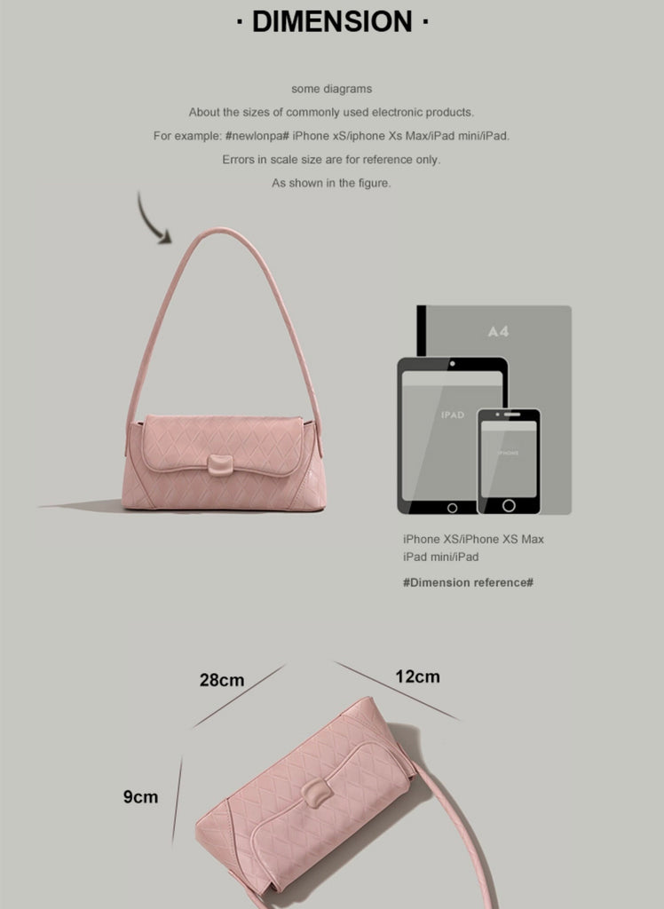 Pink Diamond Pattern Leather Handbag, Underarm Handbag, Cute Baguette, Shoulder bag for Women, White Handbag for Girls, Vegan Leather Bag