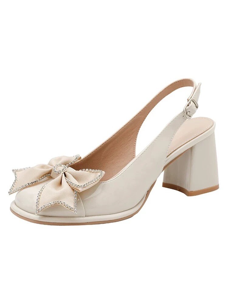 Women Mary Jane Round Toe Thick Heels Pumps | Elegant White Sling-Back Mary Jane High Heels | Platform Low Heel Adjustable Strap Shoes