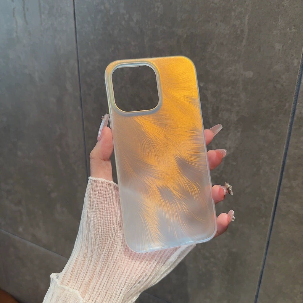 Cute Clear Holographic Laser White, Gold, Green Feather Design Protective Shockproof iPhone Case for iPhone 11 12 13 14 15 Plus Pro Max