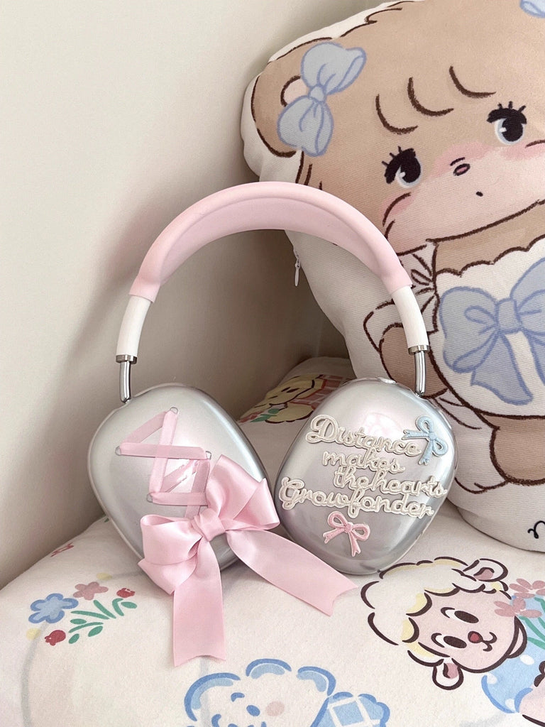 Cute Clear Pink Kawaii Lace Up Ribbon Words of Inspiration Coquette Design Protective Cover for AirPod Max Case, AirPods Max Accessories