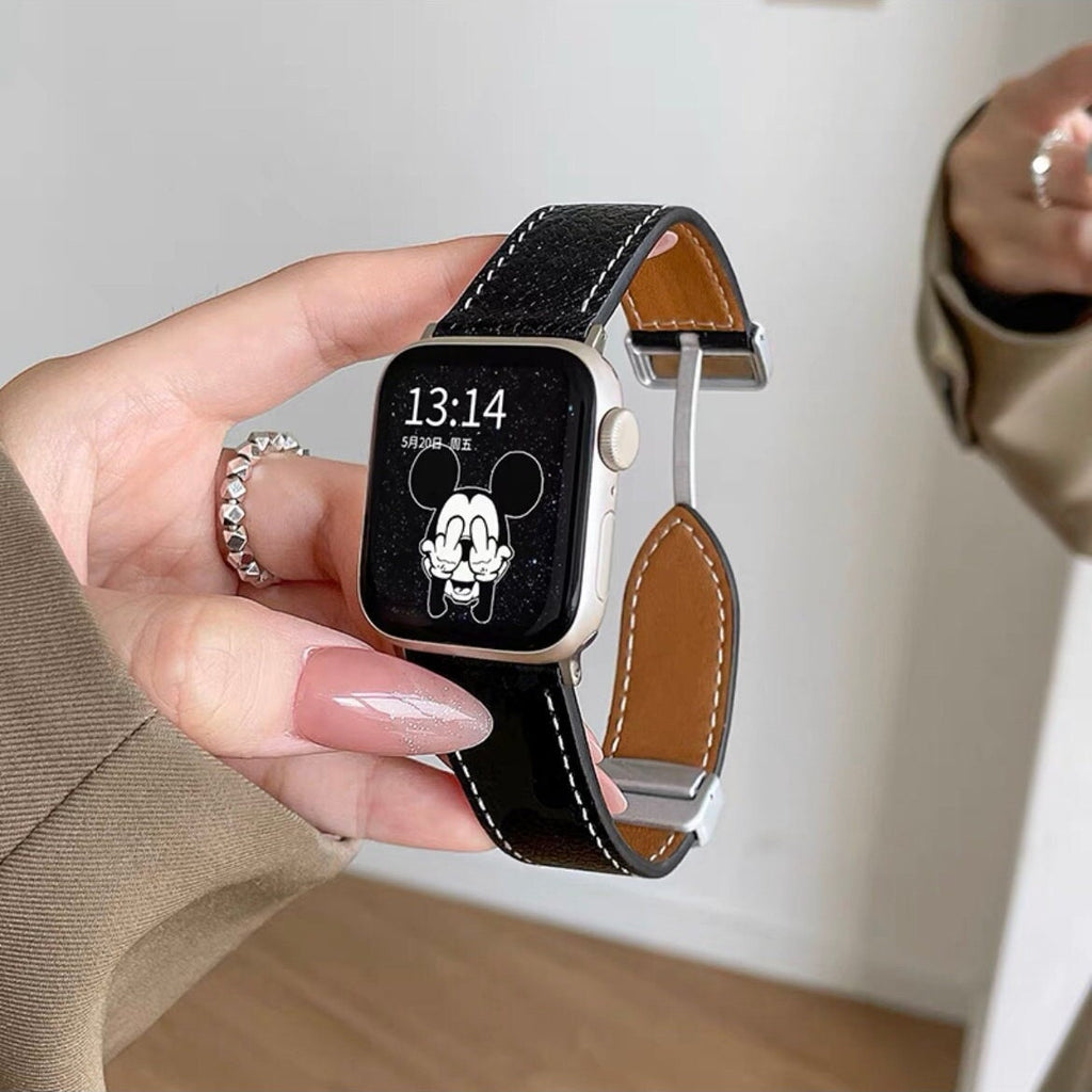 Cute Minimalist Leather Strap Watch Band Series 1 2 3 4 5 6 7 8 9 Ultra Generation 38mm 40mm 41mm 42mm 44mm 45mm 49mm Apple iWatch Case