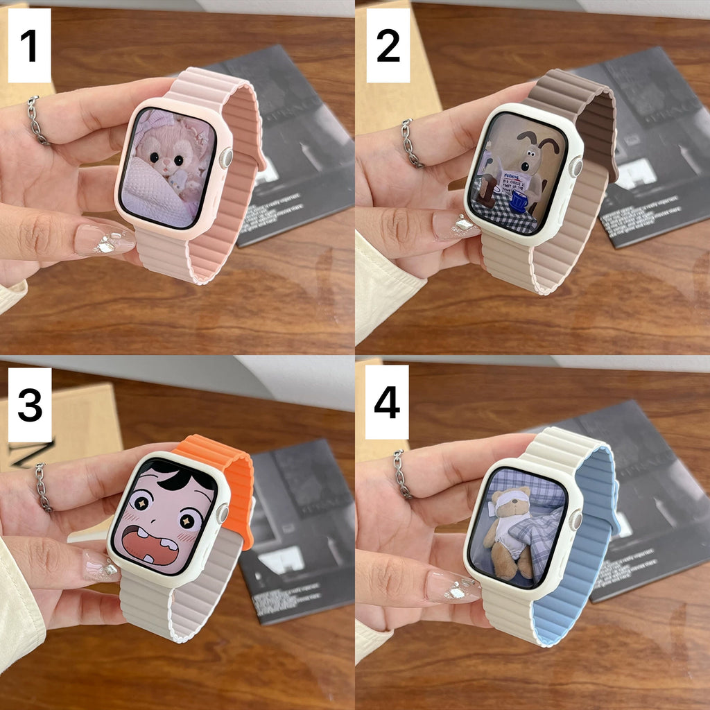 Minimalist Unisex Silicone Magnetic Strap iWatch Band Series 1 2 3 4 5 6 7 8 9 Ultra Gen 38mm 40mm 41mm 42mm 44mm 45mm 49mm+Apple Watch Case