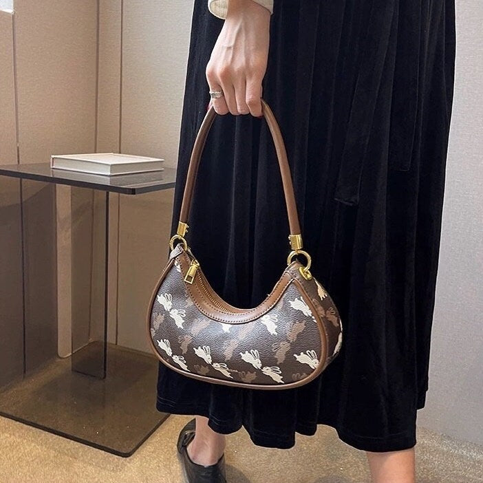 Cute Monogram Minimalist Crescent Bag, Vegan Leather Handbag for Women, Underarm Bag, Stylish Shoulder Bag, Women’s Handbag, Gift for Her