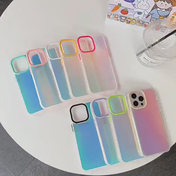 Cute Minimalist Gradient Holographic Clear Design Protective Shockproof iPhone Case for iPhone 11 12 13 14 Pro Max Case