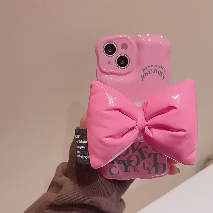 Cute Solid Pink Alphabets Letters Air Cushion Phone Case + Bow Shaped Stand Protective Shockproof for iPhone X XS XR 11 12 13 14 15 Pro Max