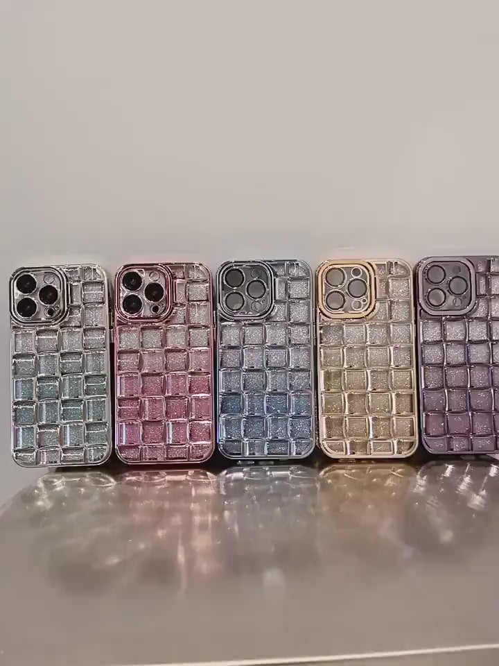 Cute 3D Semi Electroplated Glitter Bling Glam Design Thick Clear Protective Shockproof iPhone Case for iPhone 11 12 13 14 15 Pro Max Case