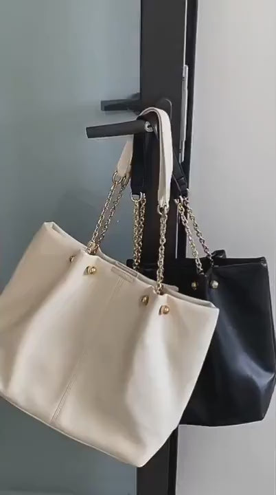 Minimalist Vegan Leather Handbag, Cute Chain Strap Shoulder Bag, Tote Bag for Women, Wide Large Capacity Oversized Handbag, Handheld Bag