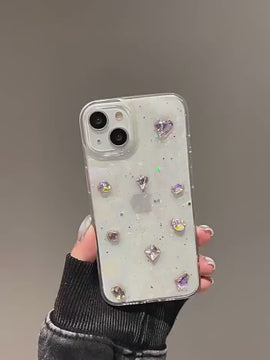 Cute Clear Glitter Heart Rhinestone Diamond Studded Bling Design Protective Shockproof Phone Case for iPhone 11 12 13 14 15 Pro Max Case