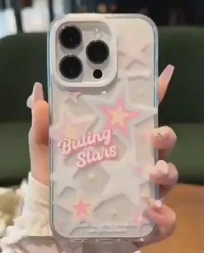 Cute Clear White and Pink Stars with Bubble Letters Artbook Design Protective Shockproof iPhone Case for iPhone 11 12 13 14 Pro Max Case