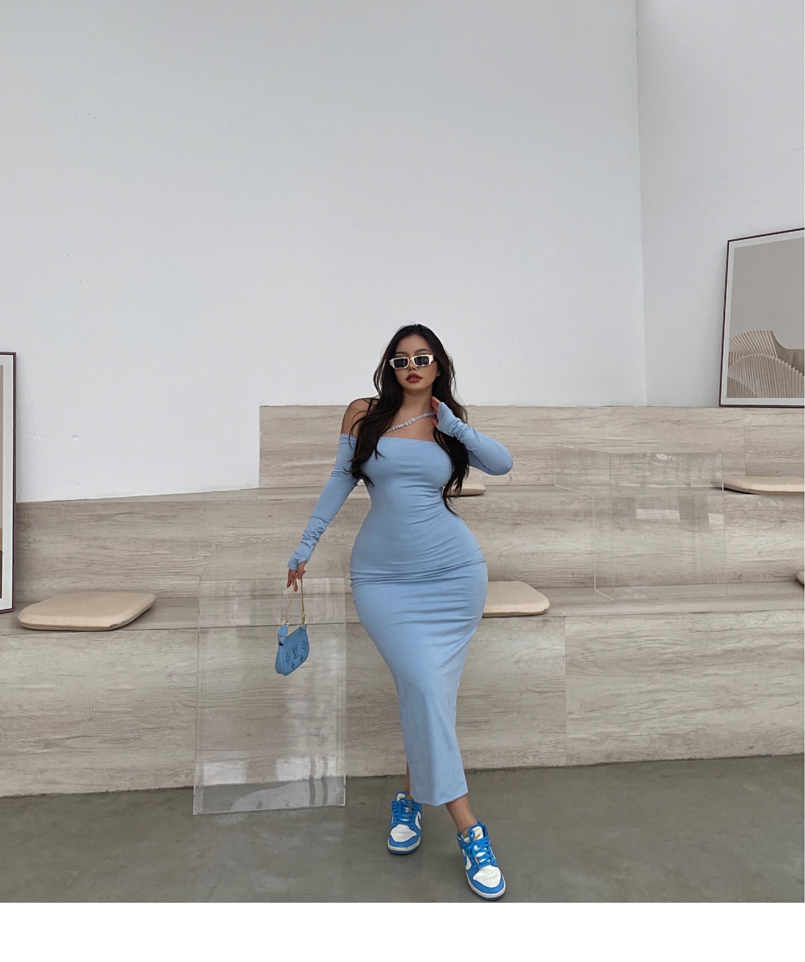 SYNEZ Sea Blue Long Dress Al Grand Boutique SYNEZ Sea Blue Long Dress Al Grand Boutique