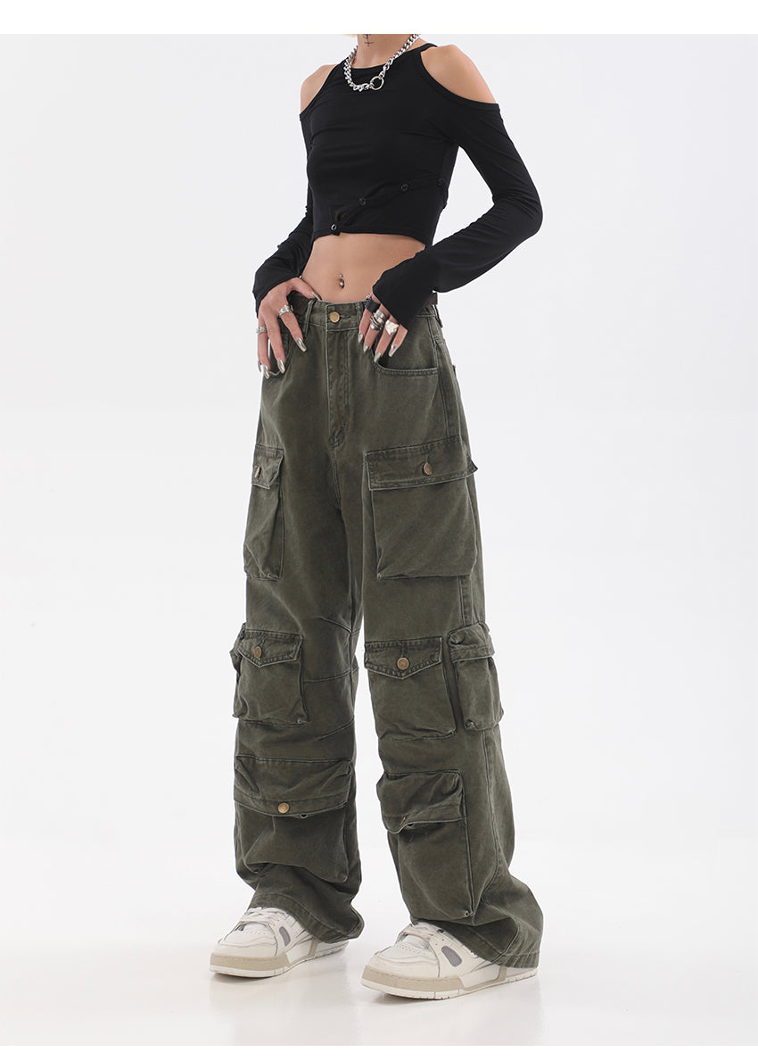 Streetwear Multi Pocket Lining Baggy Army Green Cargo Pants – Al Grandé ...
