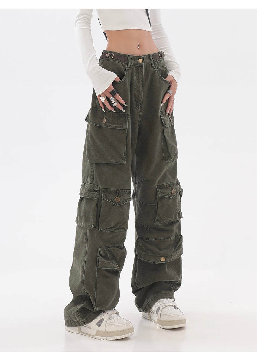 Streetwear Society Multi-pocket Cargo Pants - Vintage Streetwear Style - L  / Army Green