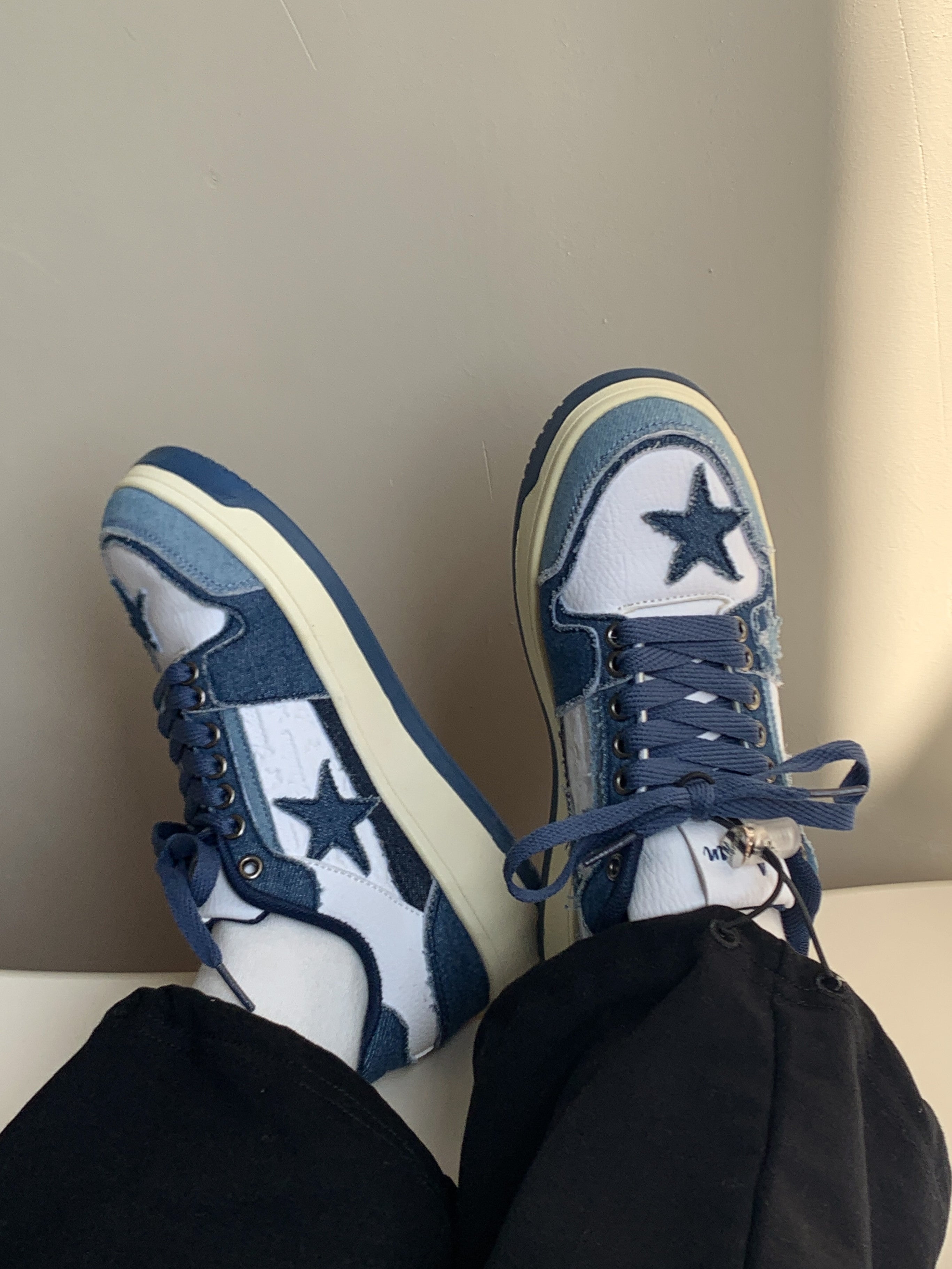 Superstar-100 Denim Blue Star Patchwork Flat Sneakers – Al Grandé Boutique