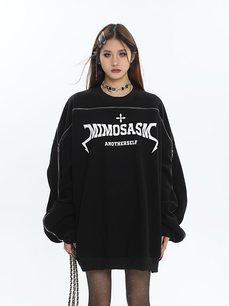 MIMOSASM Graphic Letter Print Solid Color Patchwork Long Sleeve