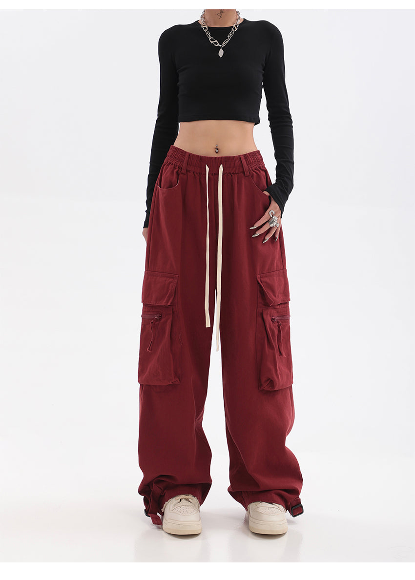 Layla Solid Color Red Straight Leg High Waist Multi-Pocket Cargo Pants – Al  Grandé Boutique