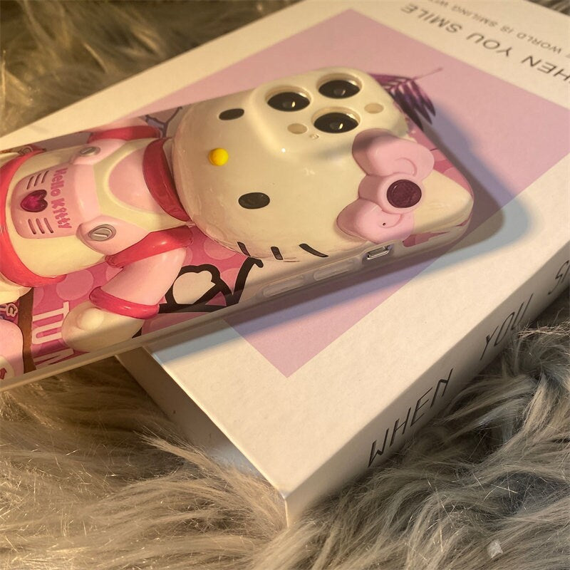 Cute Pink Trendy 3D Hello Kitty Astronaut Design Soft Rubber Protective Shockproof Phone Case for iPhone X XR XS 11 12 13 14 15 Pro Max Case