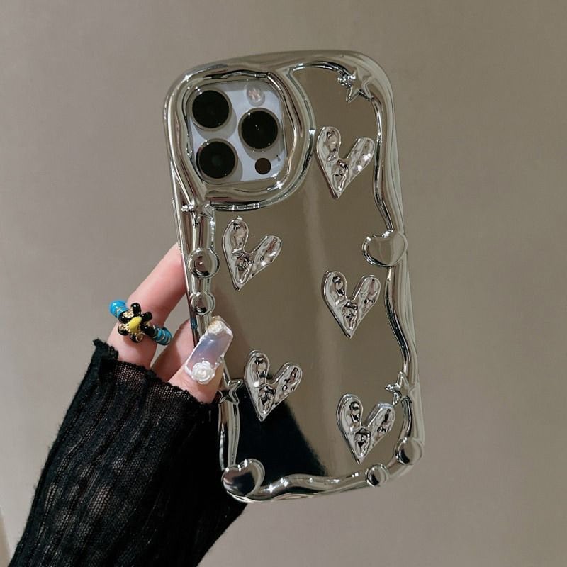 Cute Bling Glamorous Electroplated Silver Hearts Design Protective Shockproof Phone Case for iPhone X XS XR 11 12 13 14 15 Pro Max Case