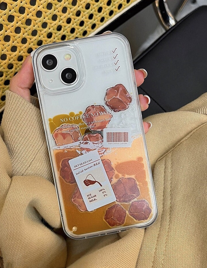 Cute Iced Tea/Iced Coffee Themed Liquid Phone Case Design Clear Protective Thick Shockproof iPhone Case for iPhone 11 12 13 14 15 Pro Max