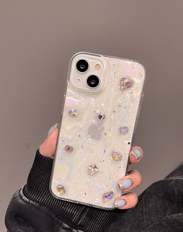 Cute Clear Glitter Heart Rhinestone Diamond Studded Bling Design Protective Shockproof Phone Case for iPhone 11 12 13 14 15 Pro Max Case