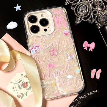 Cute Kawaii Princess Clear Holographic Cursive Writings Design Protective Shockproof iPhone Case for iPhone 11 12 13 14 15 Pro Max Case