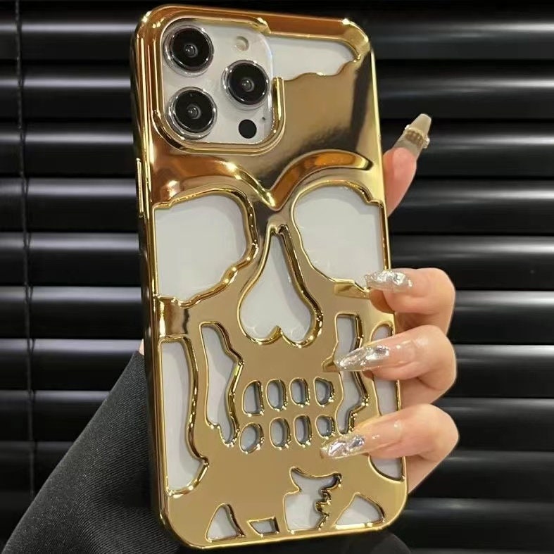 Cool Black, Silver, Gold Matte & Glossy Hollow Skull Cooling Design Protective Shockproof iPhone Case for iPhone 11 12 13 14 15 Pro Max Case