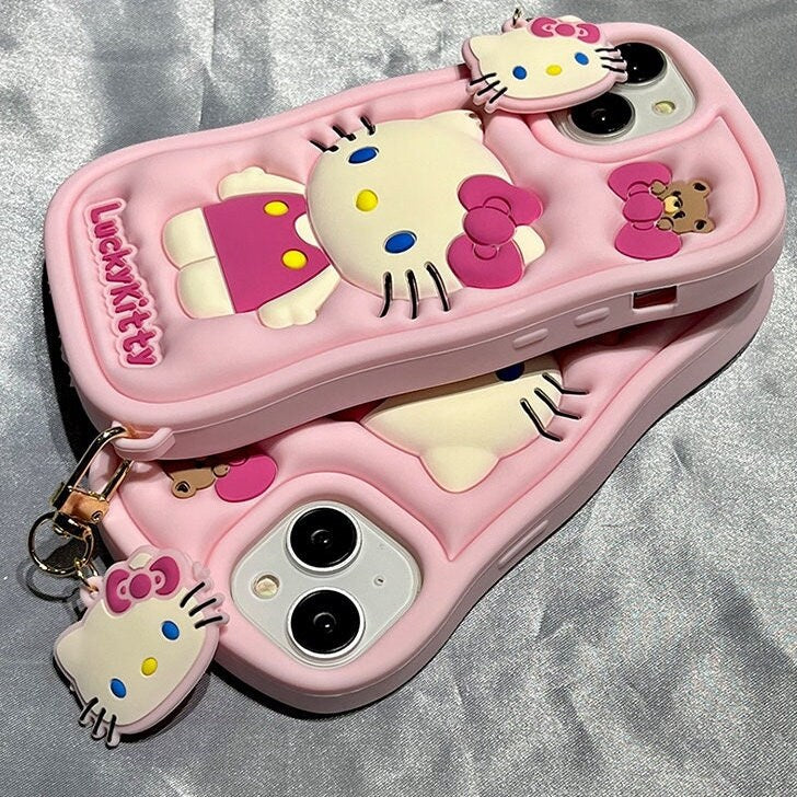 Cute Kawaii Pink 3D Hello Kitty Sanrio Design Protective Shockproof Phone Case iPhone Case for iPhone 11 12 13 14 15 Pro Max Case