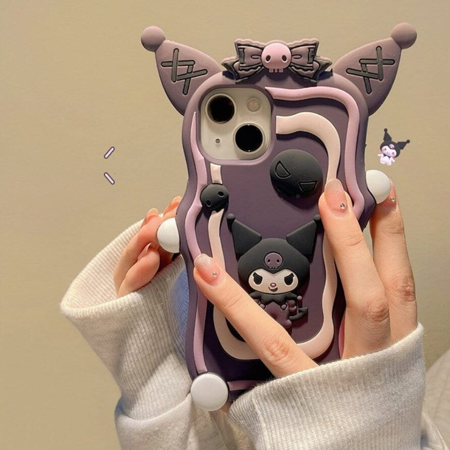 Cute Kawaii 3D Kuromi Sanrio Cartoon Character Design Silicone Protective Shockproof iPhone Case for iPhone 11 12 13 14 15 Pro Max Case