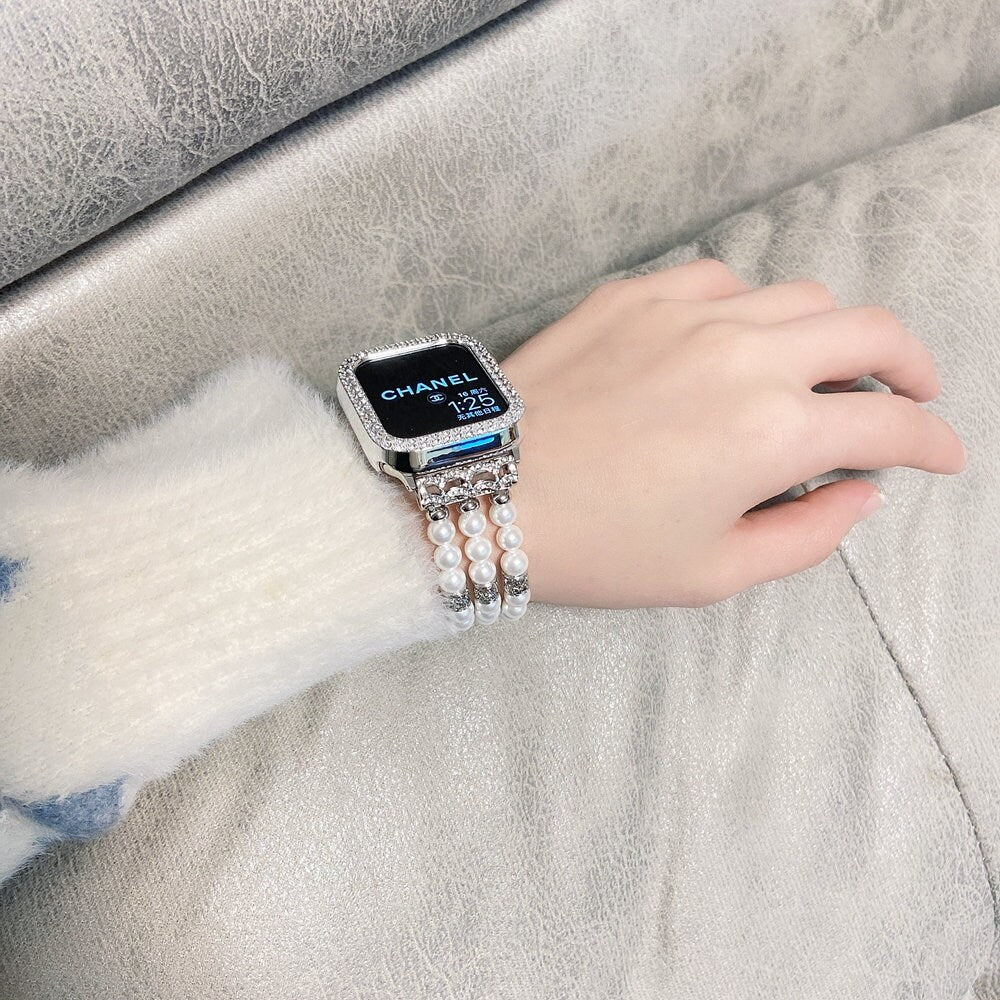 Bling Pearl Strap Apple Watch Band Series 1 2 3 4 5 6 7 8 9 Ultra Generation 38mm 40mm 41mm 42mm 44mm 45mm 49mm Chain Apple Watch Strap