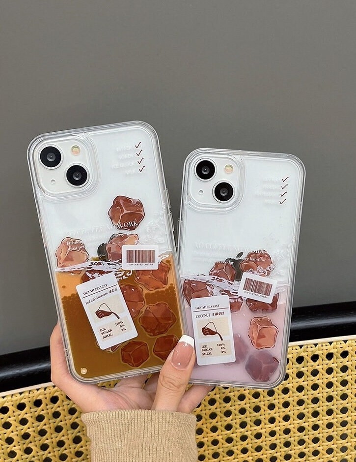 Cute Iced Tea/Iced Coffee Themed Liquid Phone Case Design Clear Protective Thick Shockproof iPhone Case for iPhone 11 12 13 14 15 Pro Max