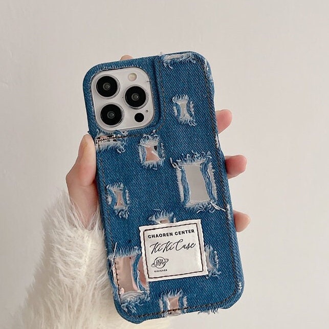 Cute Fashionable Distressed Denim Silver Mirror Design Thick Protective Shockproof iPhone Case for iPhone 11 12 13 14 15 Pro Max Case