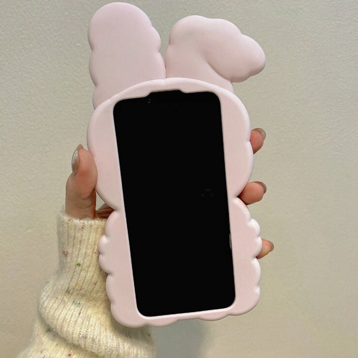 Cute Matte 3D Pink Bunny Rabbit Design + Pink Strap Thick Bulky Protective Shockproof iPhone Case for iPhone 11 12 13 14 15 Pro Max Case