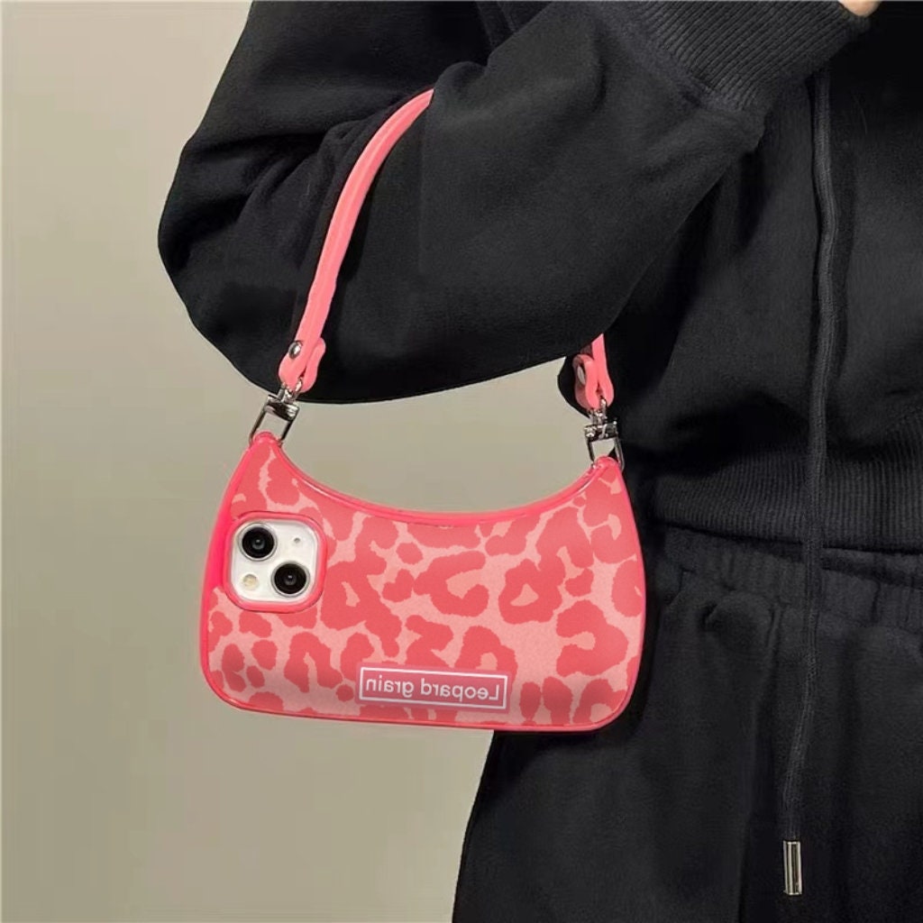 Cute Leopard Plaid Handbag Purse Shaped Handle Strap Protective Shockproof iPhone Case for iPhone 11 12 13 14 X XR XS Pro Max