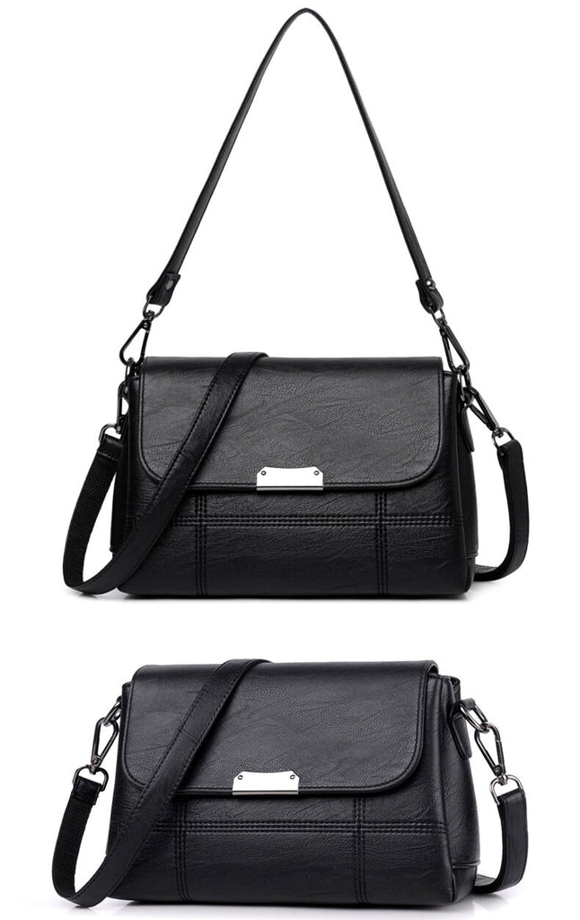 Cute Black Plain Solid Color Simple Minimalist Luxury Vegan Leather Crossbody Bag for Women, Shoulder Bag, Messenger Bag