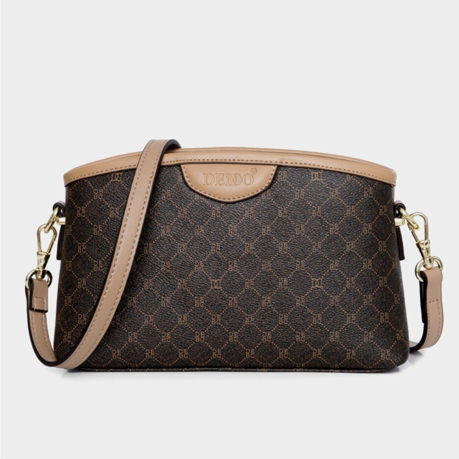 Cute Brown Minimalist Geometric Pattern Rhombus Monogram Luxury Vegan Leather PVC Crossbody Bag for Women, Shoulder Bag, Messenger Bag