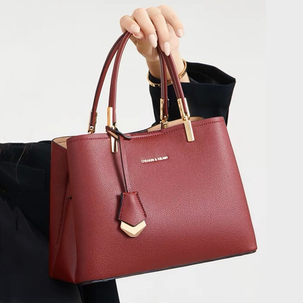 Cute Red Solid Color Plain Minimalist Simple Slick Luxury Genuine Leather Too Handle Handheld Handbag for Women, Shoulder Bag, Crossbody Bag