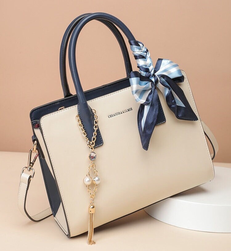 Cute White Contrast Color Minimalist Simple Slick Luxury Genuine Leather Handbag for Women, Shoulder Bag, Crossbody Bag