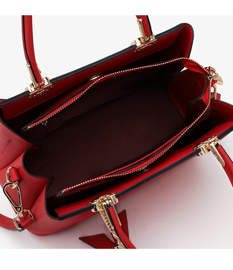 Cute Red Minimalist Solid Color Luxury Genuine Leather Top Handle Handheld Handbag for Women, Shoulder Bag, Crossbody Bag, Messenger Bag