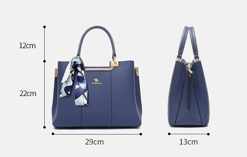 Cute Blue, Black Solid Color Simple Minimalist Luxury Genuine Leather Large Capacity Handheld Handbag for Women, Shoulder Bag, Crossbody Bag