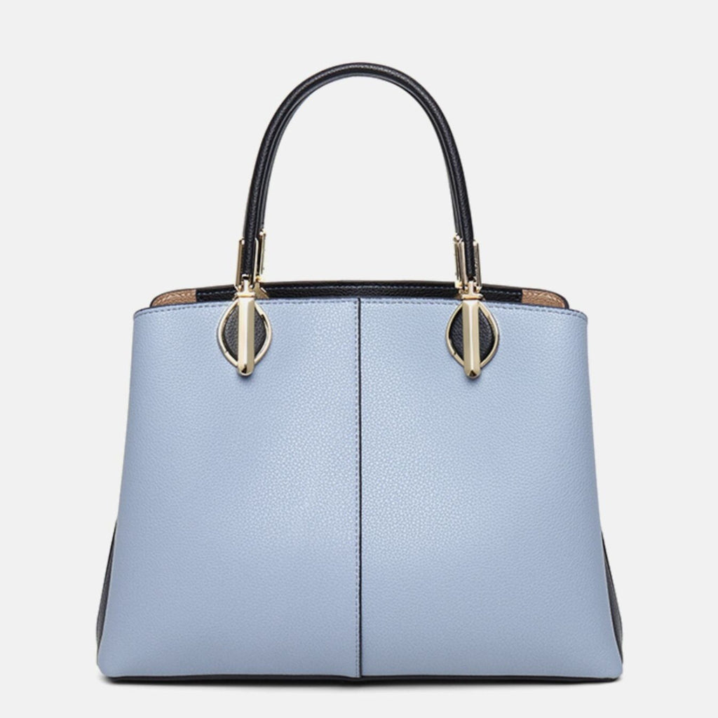 Cute Blue Contrast Color Minimalist Simple Luxury Cow Leather Genuine Leather Handbag for Women, Shoulder Bag, Crossbody Bag, Messenger Bag