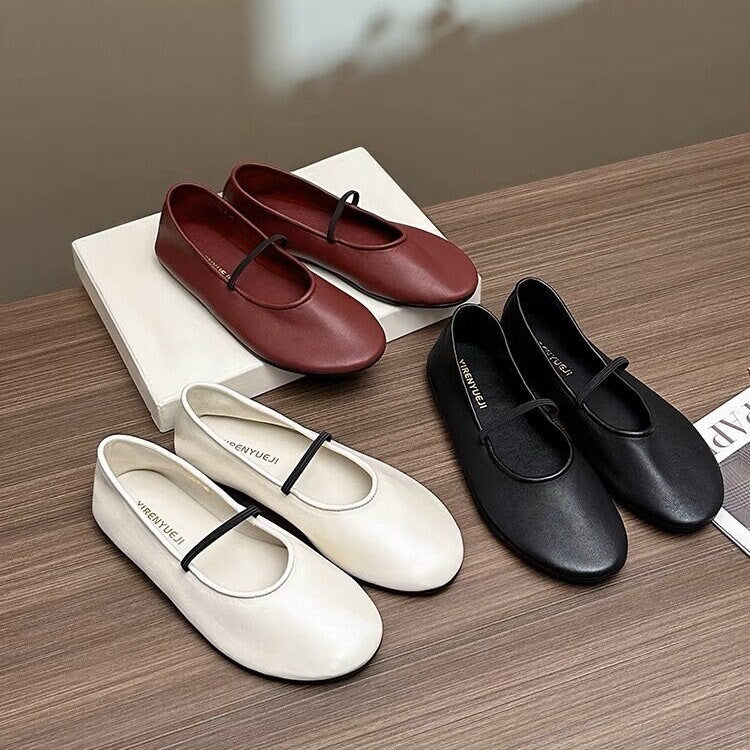Retro Mary Jane Shoes for Women, Women Minimalist Round Toe Flats, Women Vintage Plain Toe Flats, Red Black White Slip Ons for Women