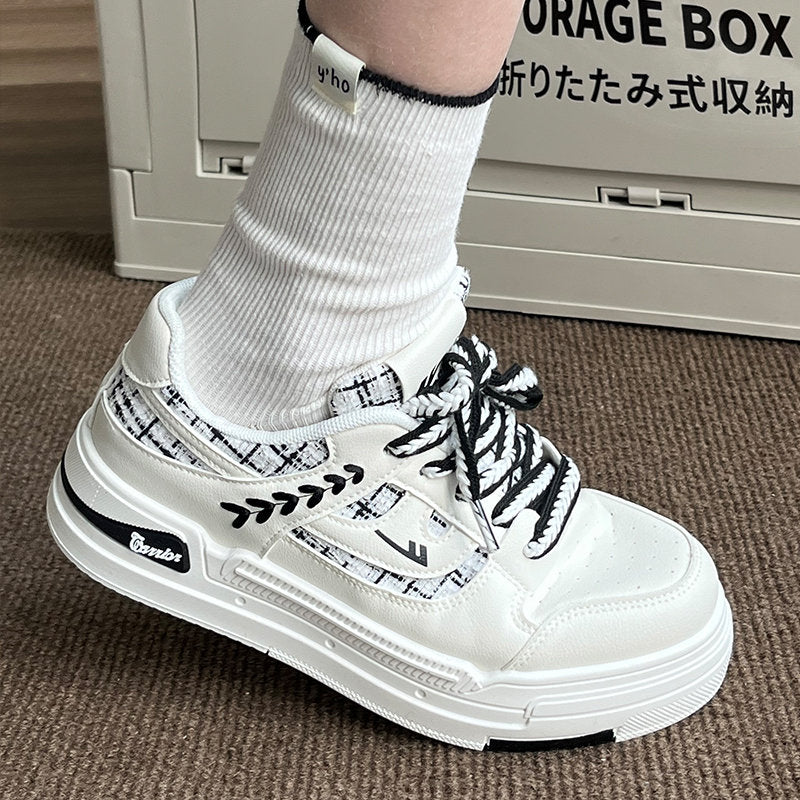 Stylish White Breathable Round Head Sneakers for Women, Athletic Running Shoes for Women, Flat Bottom Lace Up Sneakers, Round Toe Shoes