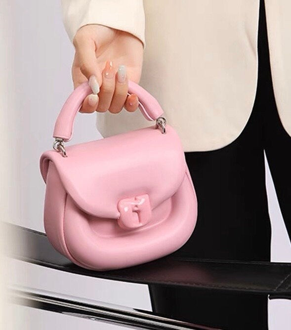 Cute Solid Color Simple Minimalist Luxury Top Handle Bag, Vegan Leather Handbag, Shoulder Bag for Women, Crossbody Bag, Gift for her