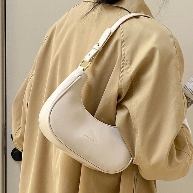 Silver Minimalist Vegan Leather Handbag, Slick Shoulder Bag, Underarm Handbag for Women, Gift for her