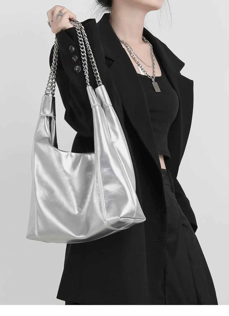 Oversize Leather Shoulder Bag for Women, Vegan Leather Bag, Handbag for Girls, Large Capacity Purse, Chain Strap Handle Bag, Purse Bag