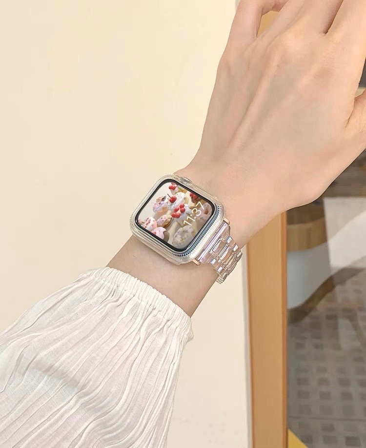 Cute Clear Holographic Apple Watch Band Series 1 2 3 4 5 6 7 8 9 Ultra Generation 38mm 40mm 41mm 42mm 44mm 45mm 49mm Chain Apple Watch Strap